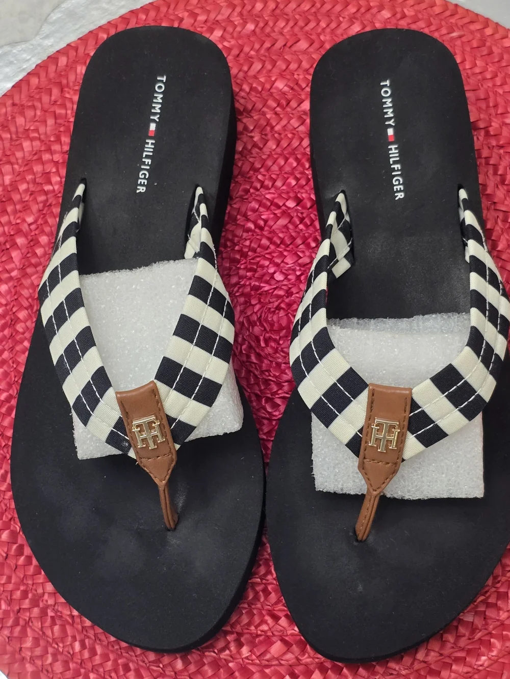 Tommy Hilfiger Black and Cream Check Strap Women's Sandals